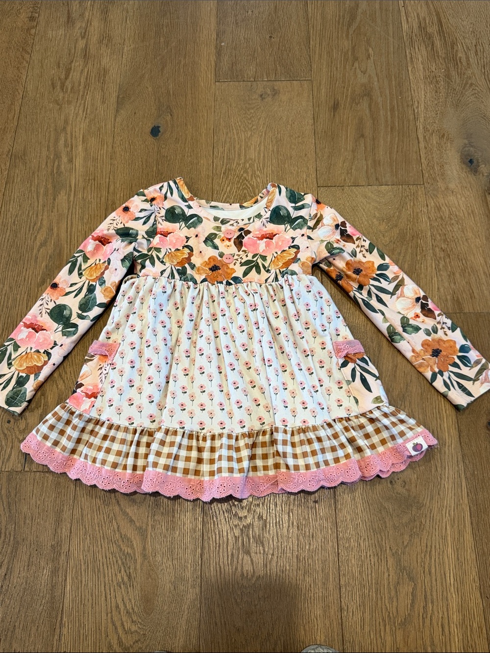Cheeky Plum Floral Gingham Lace Dress - 3T